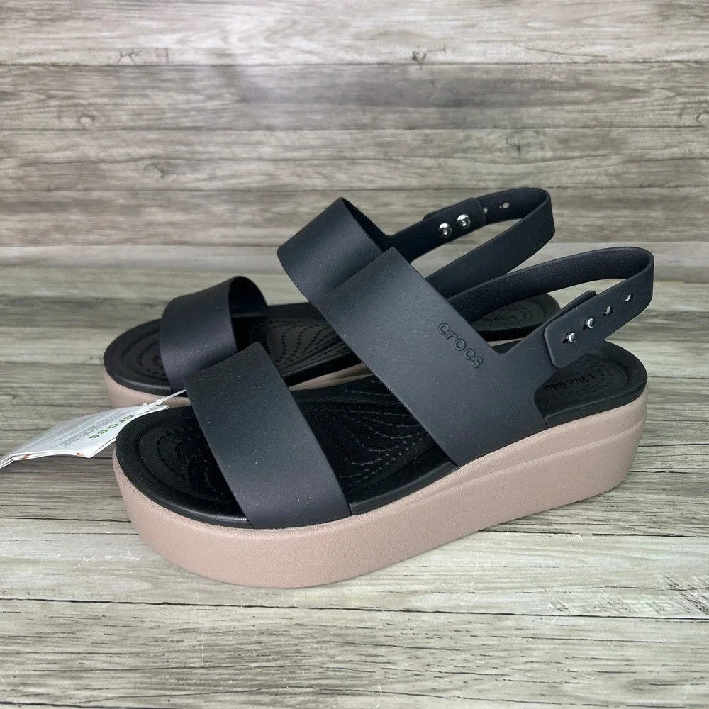Crocs Brooklyn Low Wedge Sandals Black Platform Womens Size 7
